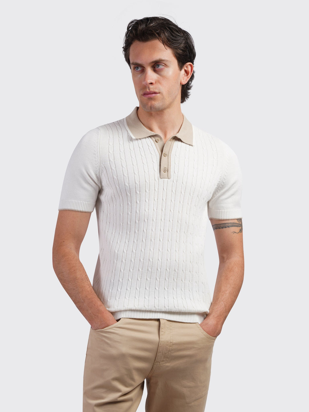 COTTON AJOUR KNITTED POLO SHIRT - Roban