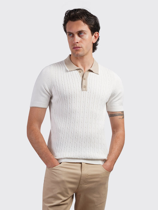 COTTON AJOUR KNITTED POLO SHIRT - Roban