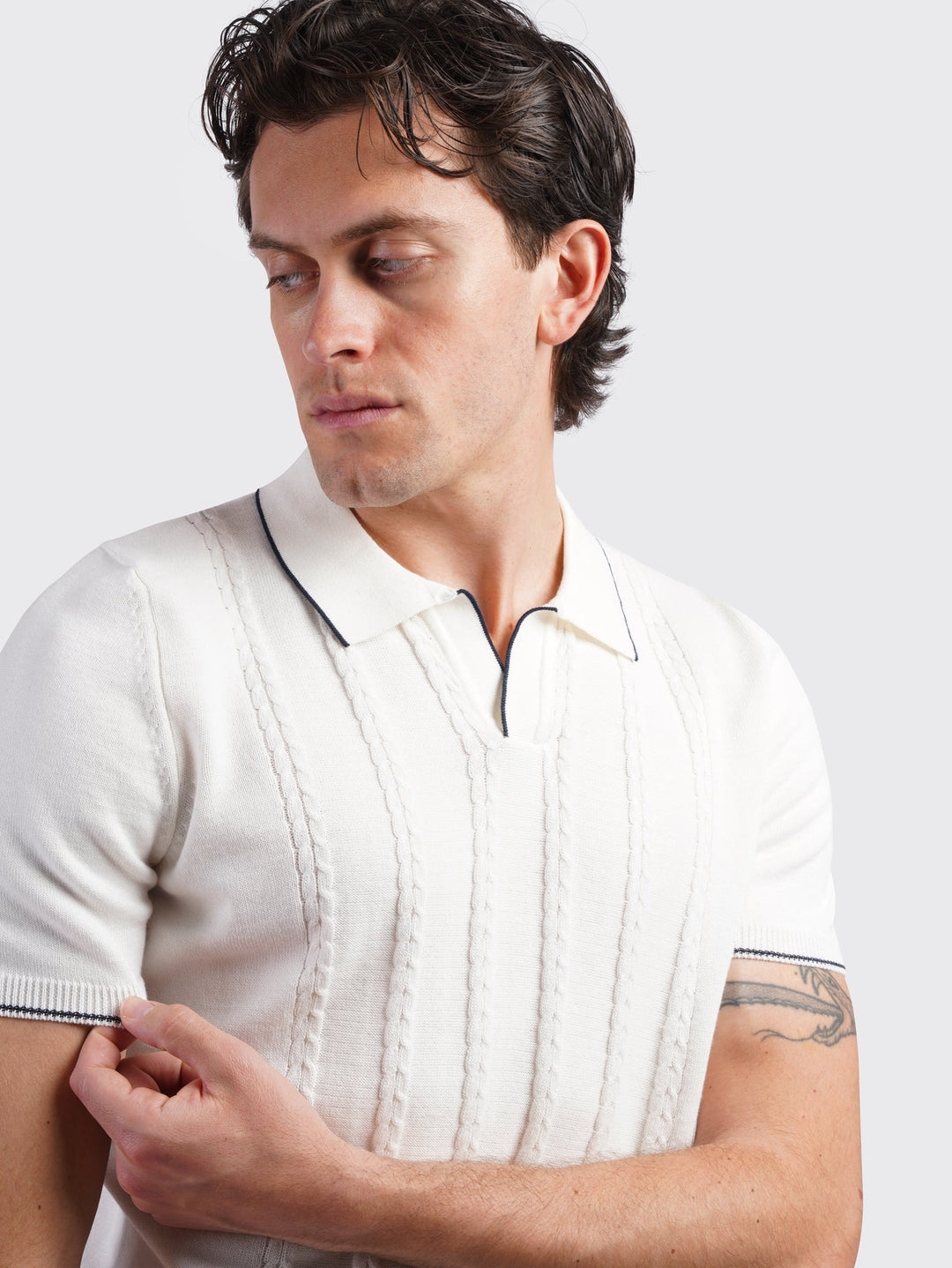 COTTON AJOUR KNITTED POLO SHIRT - Roban