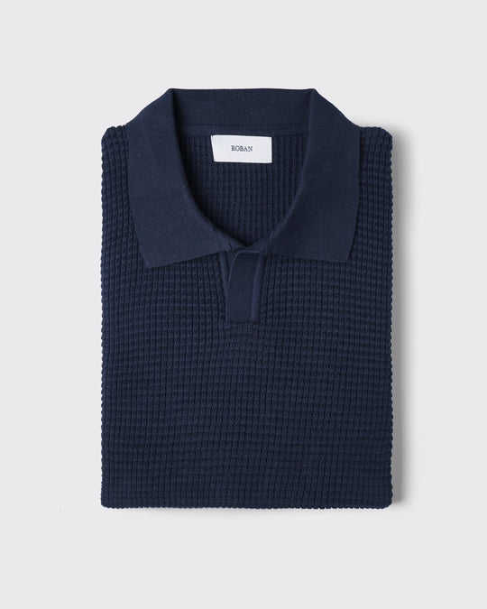 COTTON AJOUR KNITTED POLO SHIRT - Roban