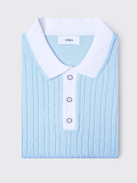 COTTON AJOUR KNITTED POLO SHIRT - Roban