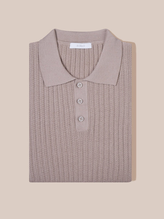 COTTON AJOUR KNITTED POLO SHIRT - Roban