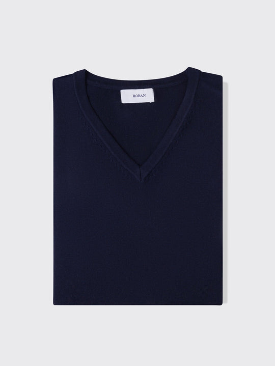 Cotton knitted V - neck Pullover - Roban