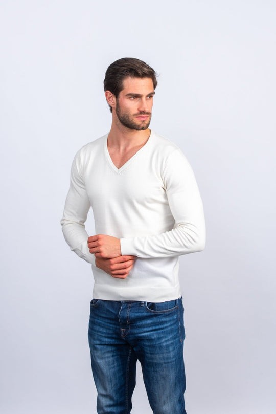 Cotton knitted V - neck Pullover - Roban