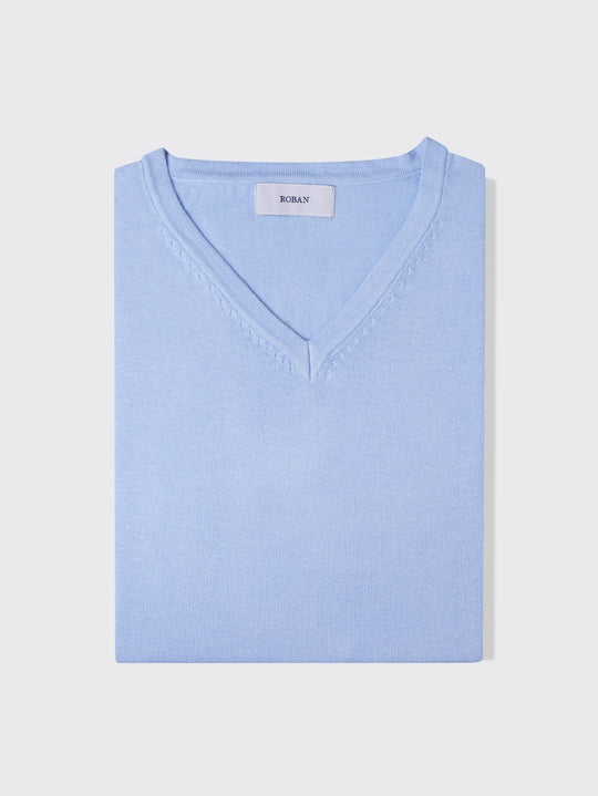 Cotton knitted V - neck Pullover - Roban