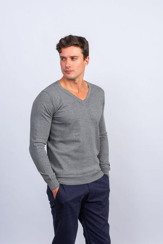 Cotton knitted V - neck Pullover - Roban