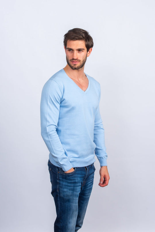 Cotton knitted V - neck Pullover - Roban