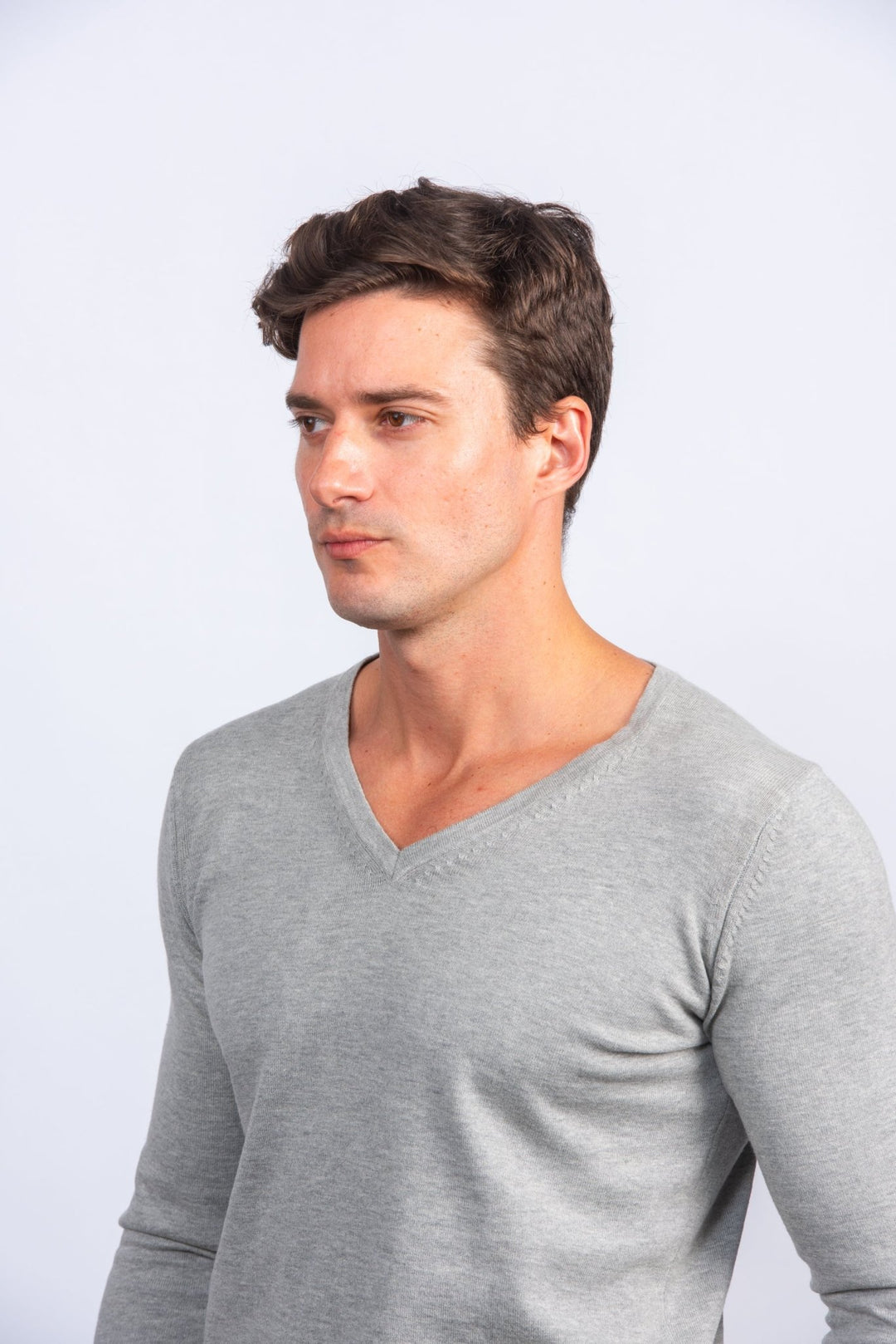 Cotton knitted V - neck Pullover - Roban