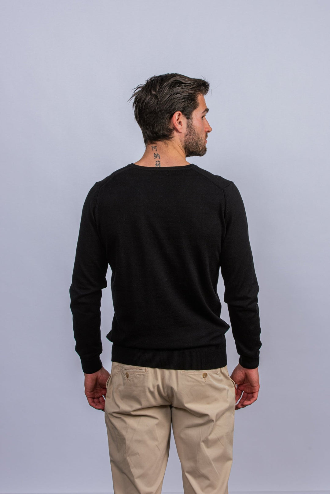 Cotton knitted V - neck Pullover - Roban