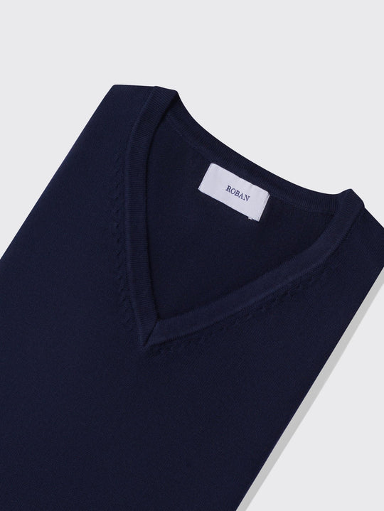 Cotton knitted V - neck Pullover - Roban