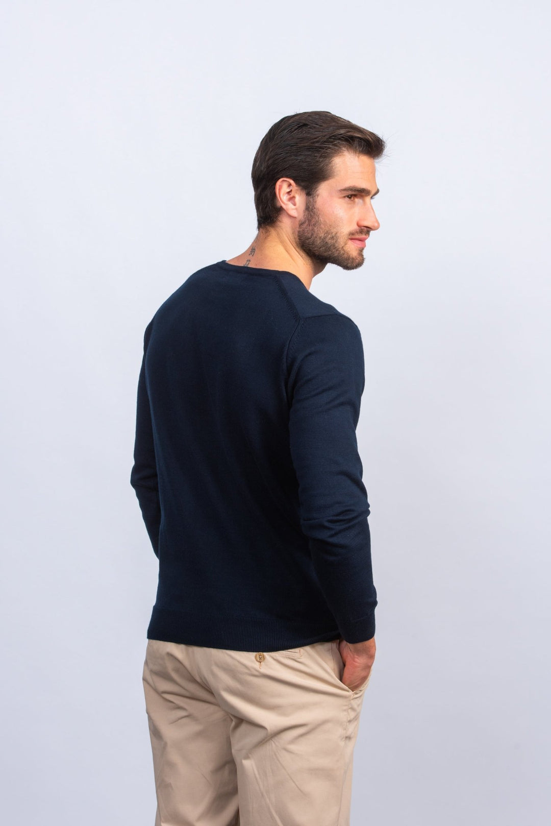 Cotton knitted V - neck Pullover - Roban