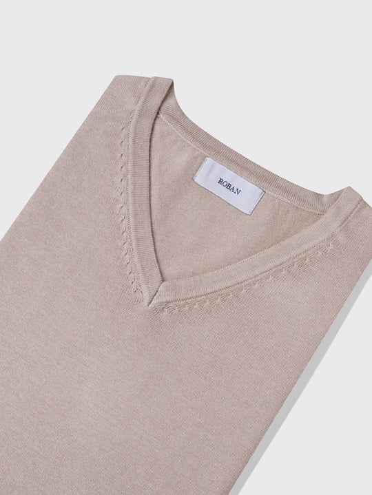 Cotton knitted V - neck Pullover - Roban