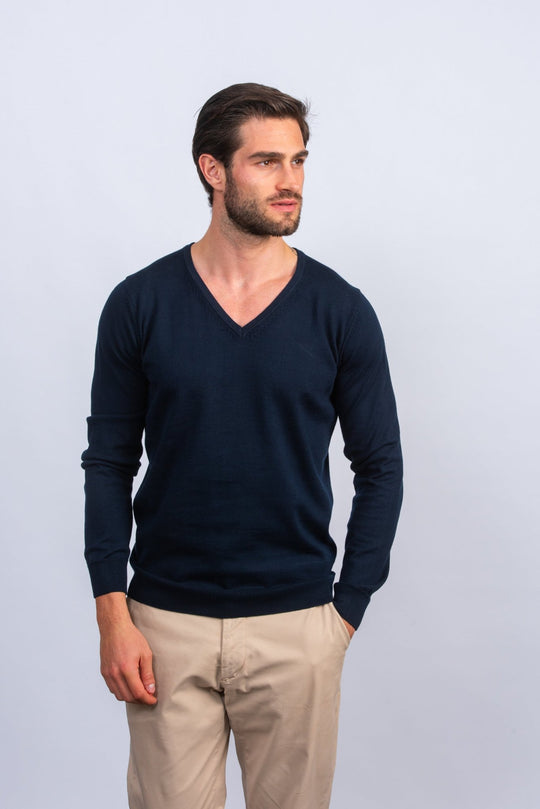 Cotton knitted V - neck Pullover - Roban