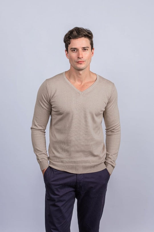 Cotton knitted V - neck Pullover - Roban
