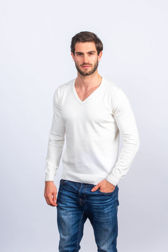 Cotton knitted V - neck Pullover - Roban