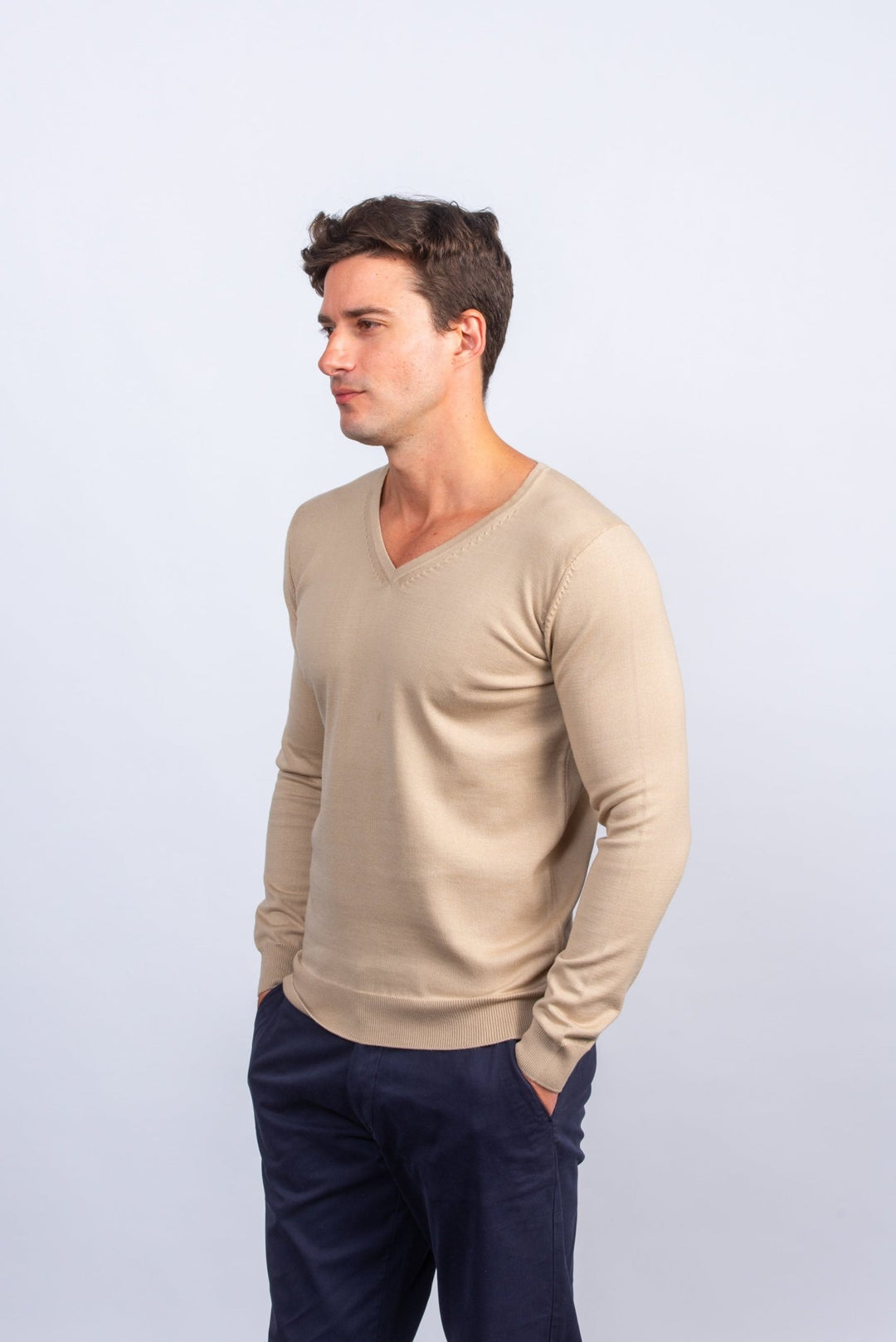 Cotton knitted V - neck Pullover - Roban