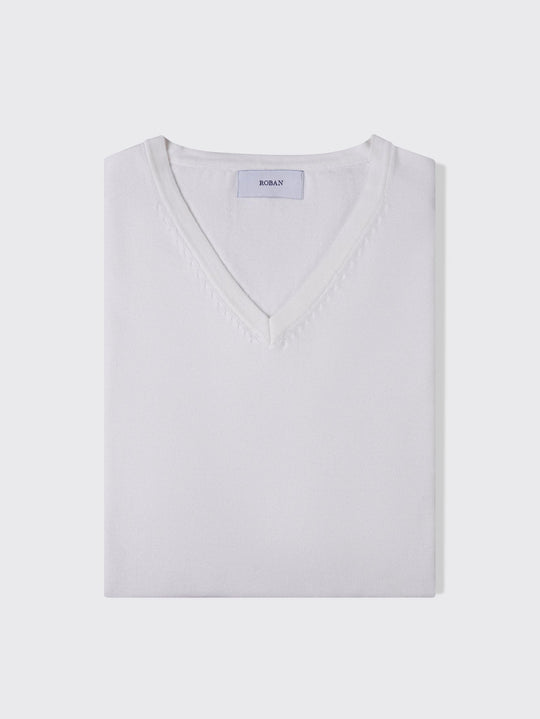 Cotton knitted V - neck Pullover - Roban