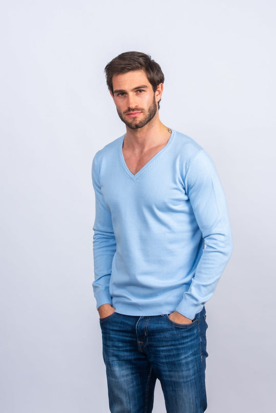 Cotton knitted V - neck Pullover - Roban