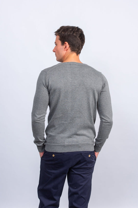 Cotton knitted V - neck Pullover - Roban