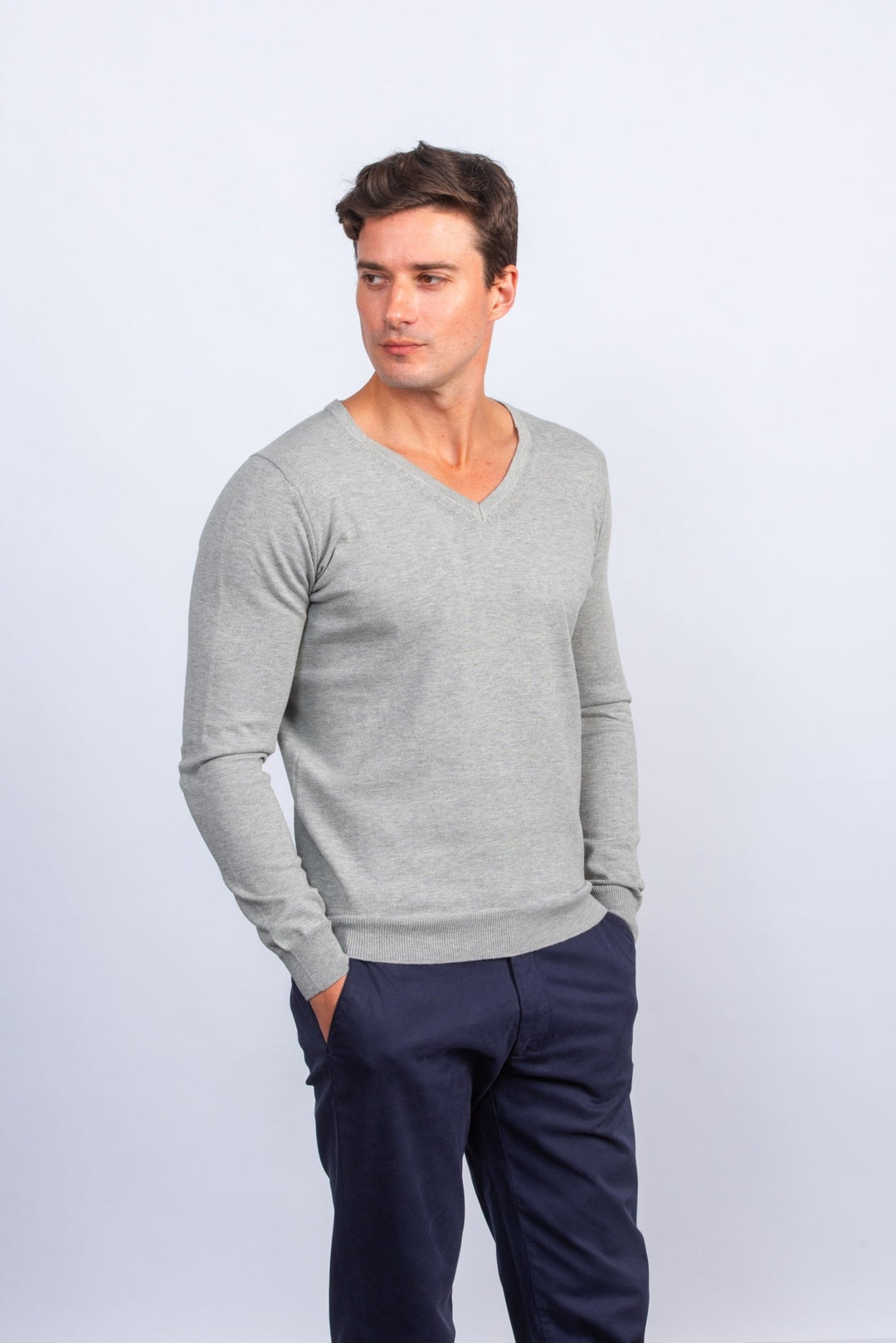 Cotton knitted V - neck Pullover - Roban