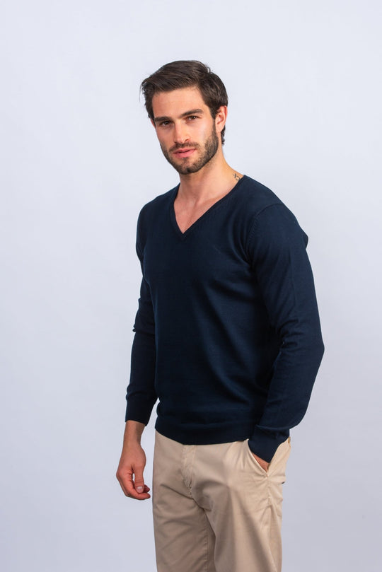 Cotton knitted V - neck Pullover - Roban