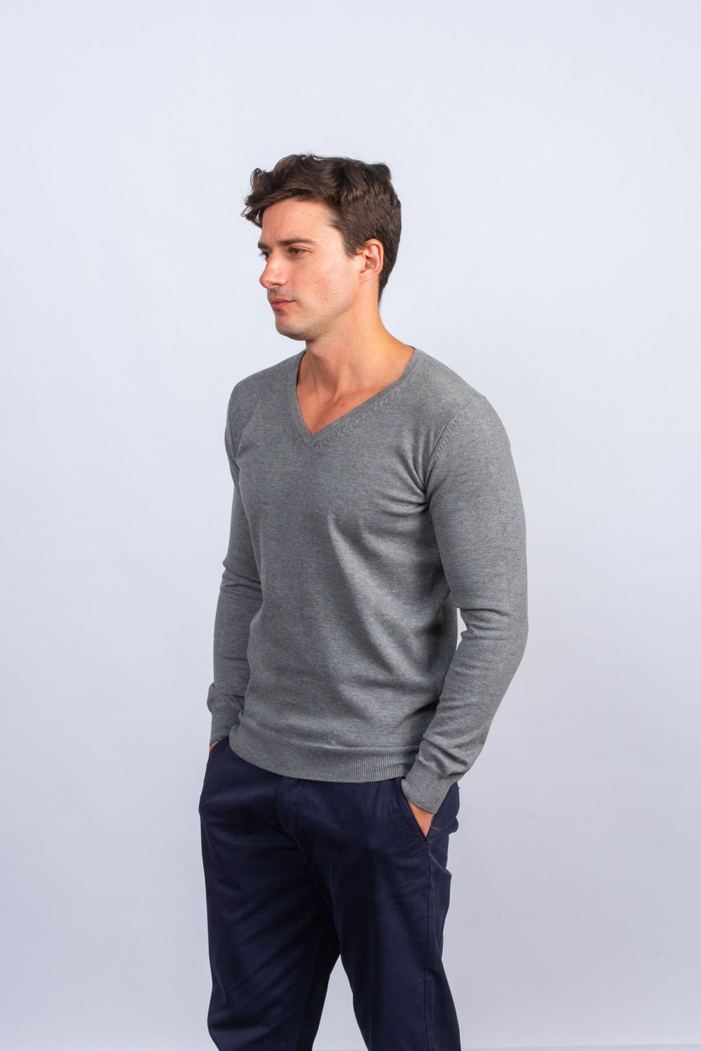 Cotton knitted V - neck Pullover - Roban