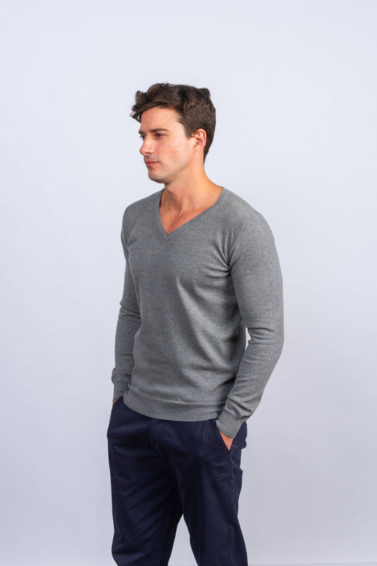 Cotton knitted V - neck Pullover - Roban