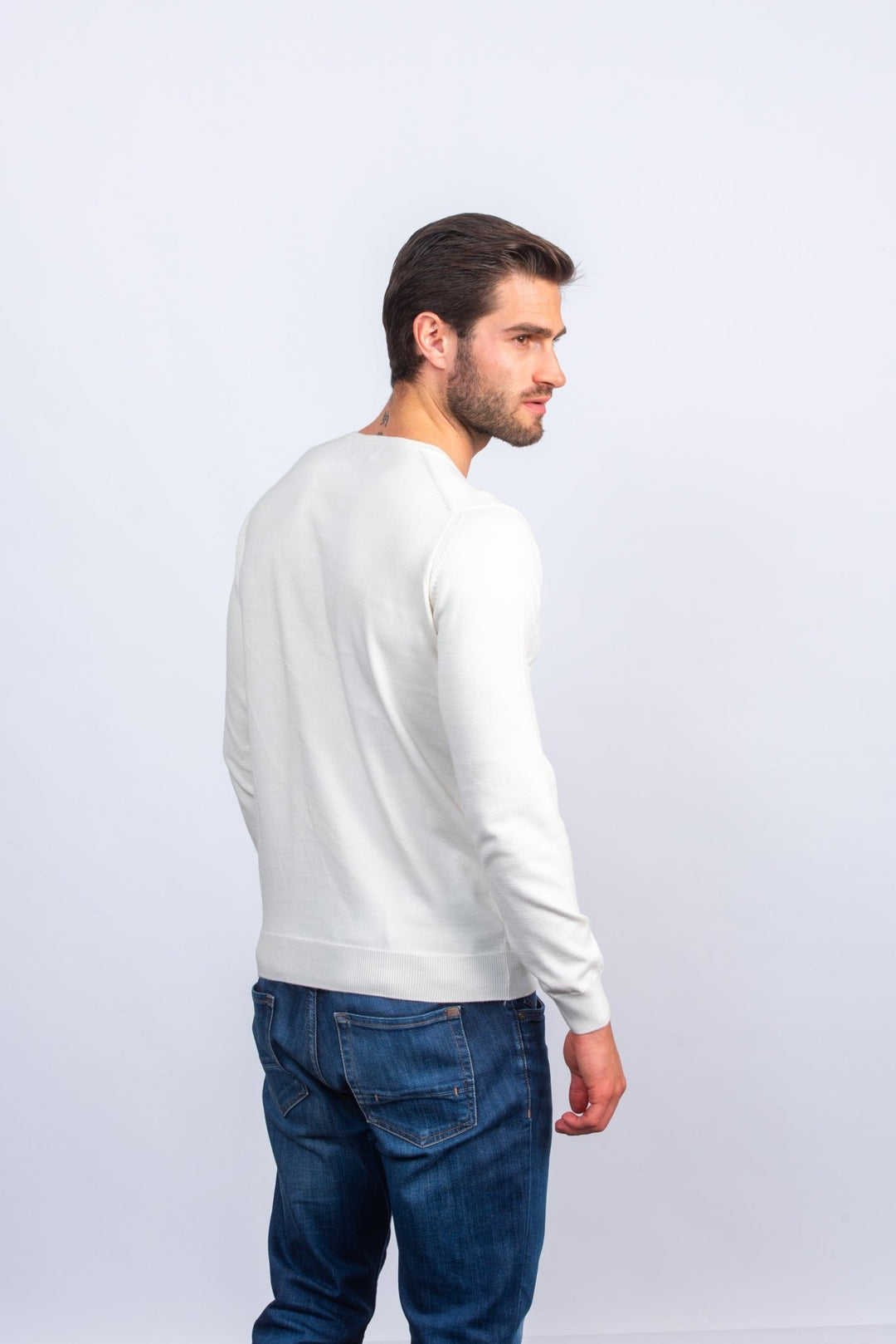 Cotton knitted V - neck Pullover - Roban