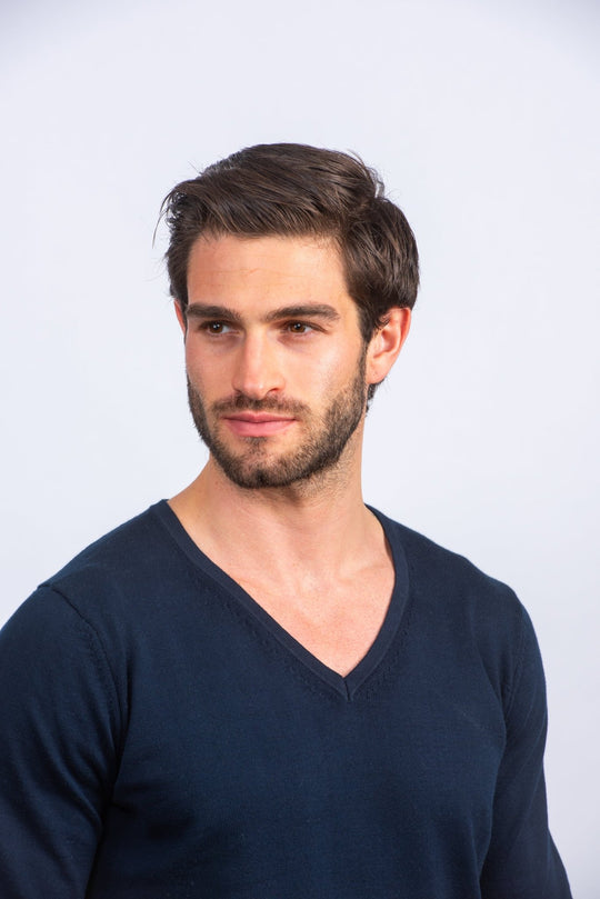 Cotton knitted V - neck Pullover - Roban