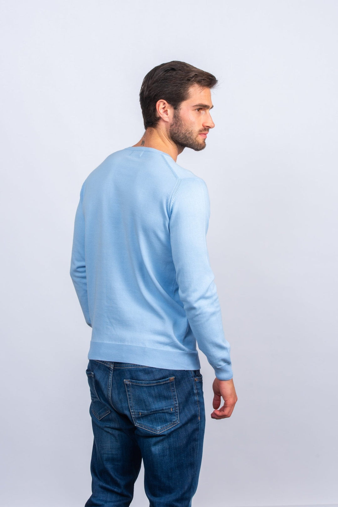 Cotton knitted V - neck Pullover - Roban