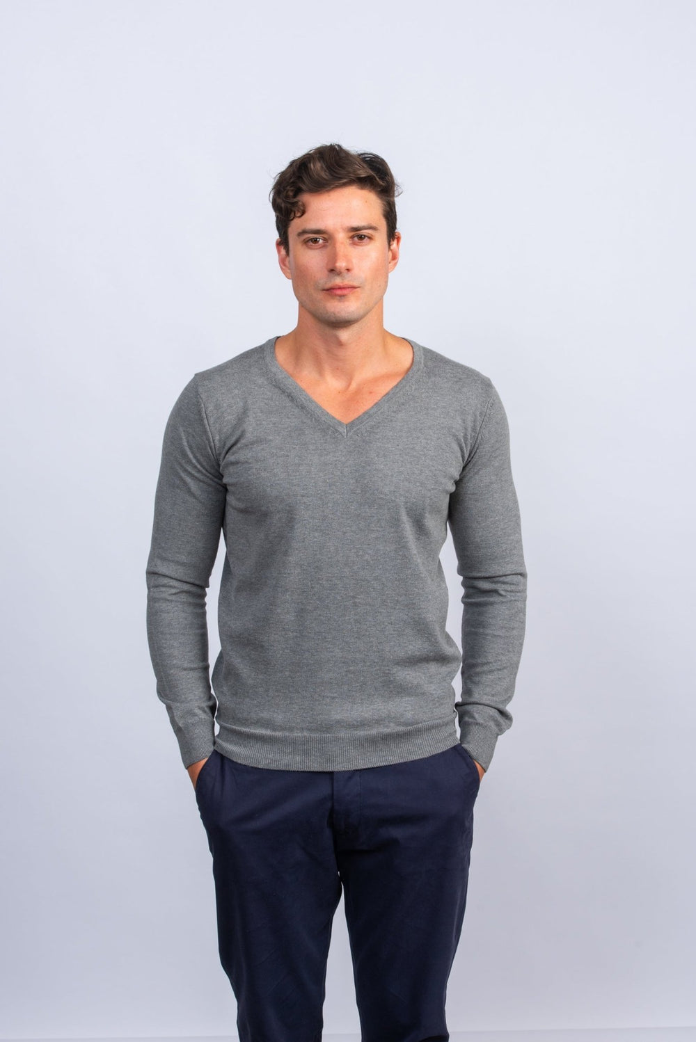 Cotton knitted V - neck Pullover - Roban