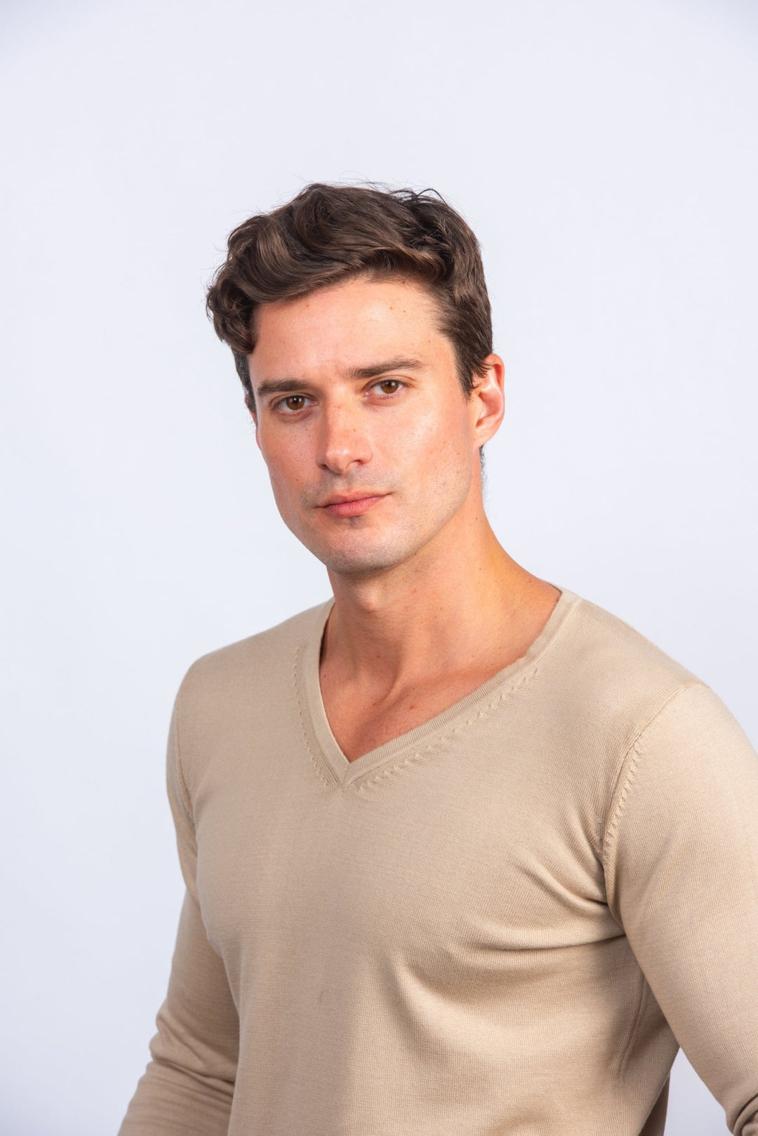 Cotton knitted V - neck Pullover - Roban