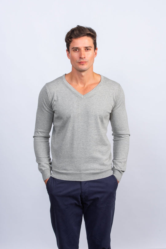 Cotton knitted V - neck Pullover - Roban