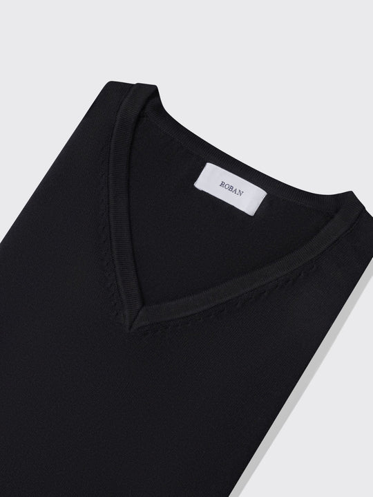 Cotton knitted V - neck Pullover - Roban