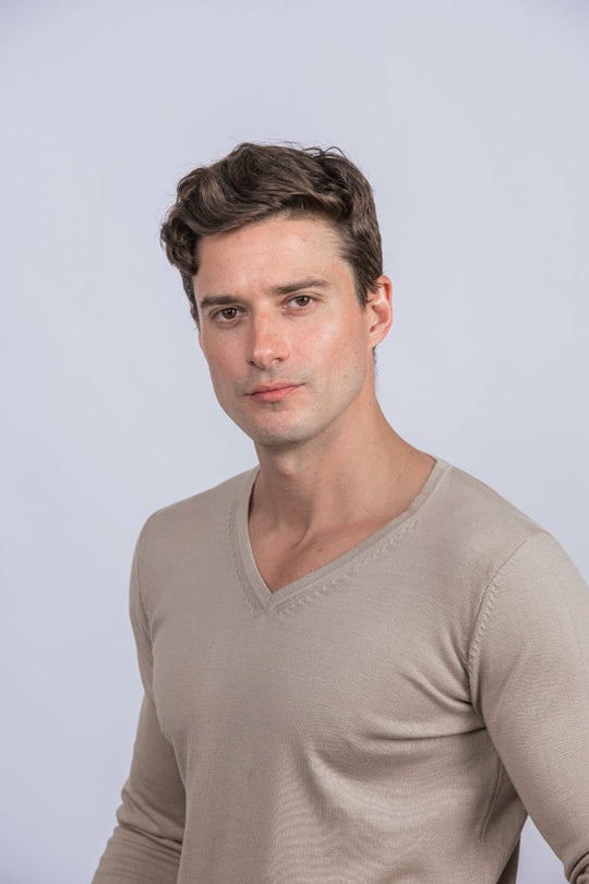 Cotton knitted V - neck Pullover - Roban