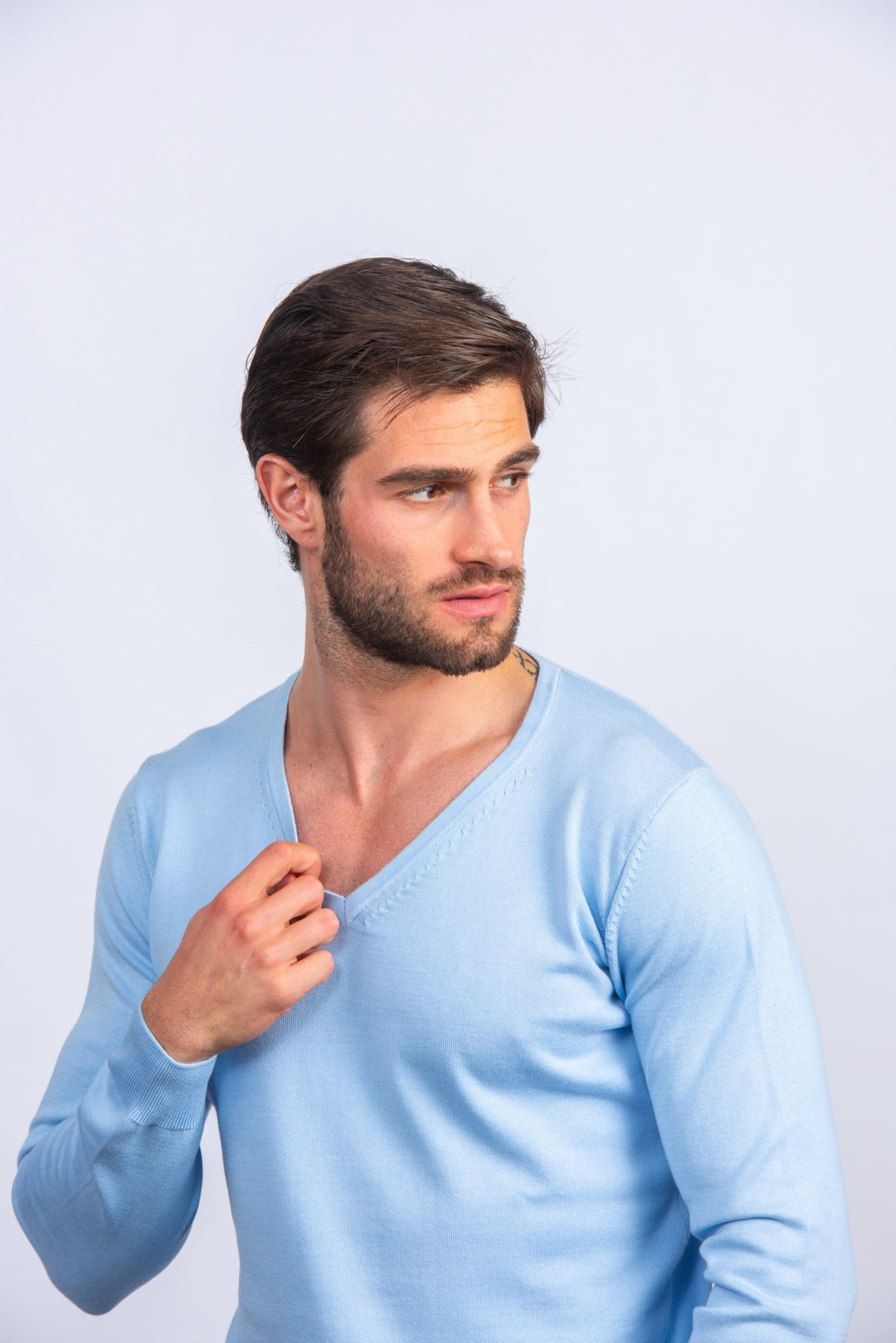 Cotton knitted V - neck Pullover - Roban