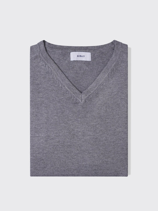 Cotton knitted V - neck Pullover - Roban