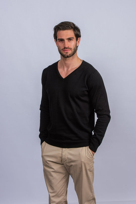 Cotton knitted V - neck Pullover - Roban