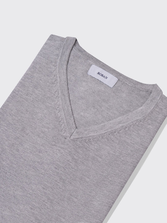 Cotton knitted V - neck Pullover - Roban