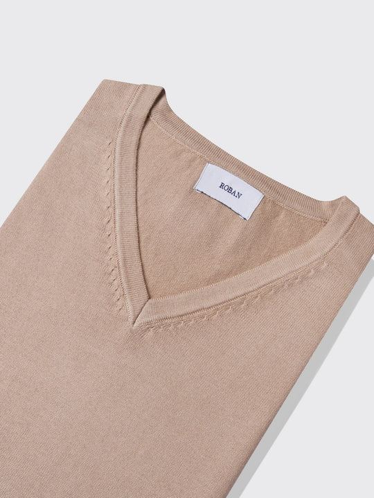 Cotton knitted V - neck Pullover - Roban