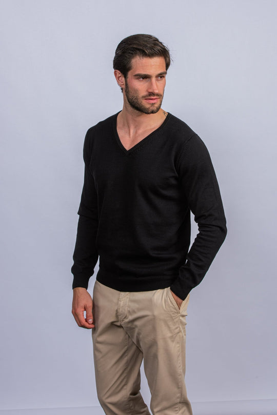 Cotton knitted V - neck Pullover - Roban