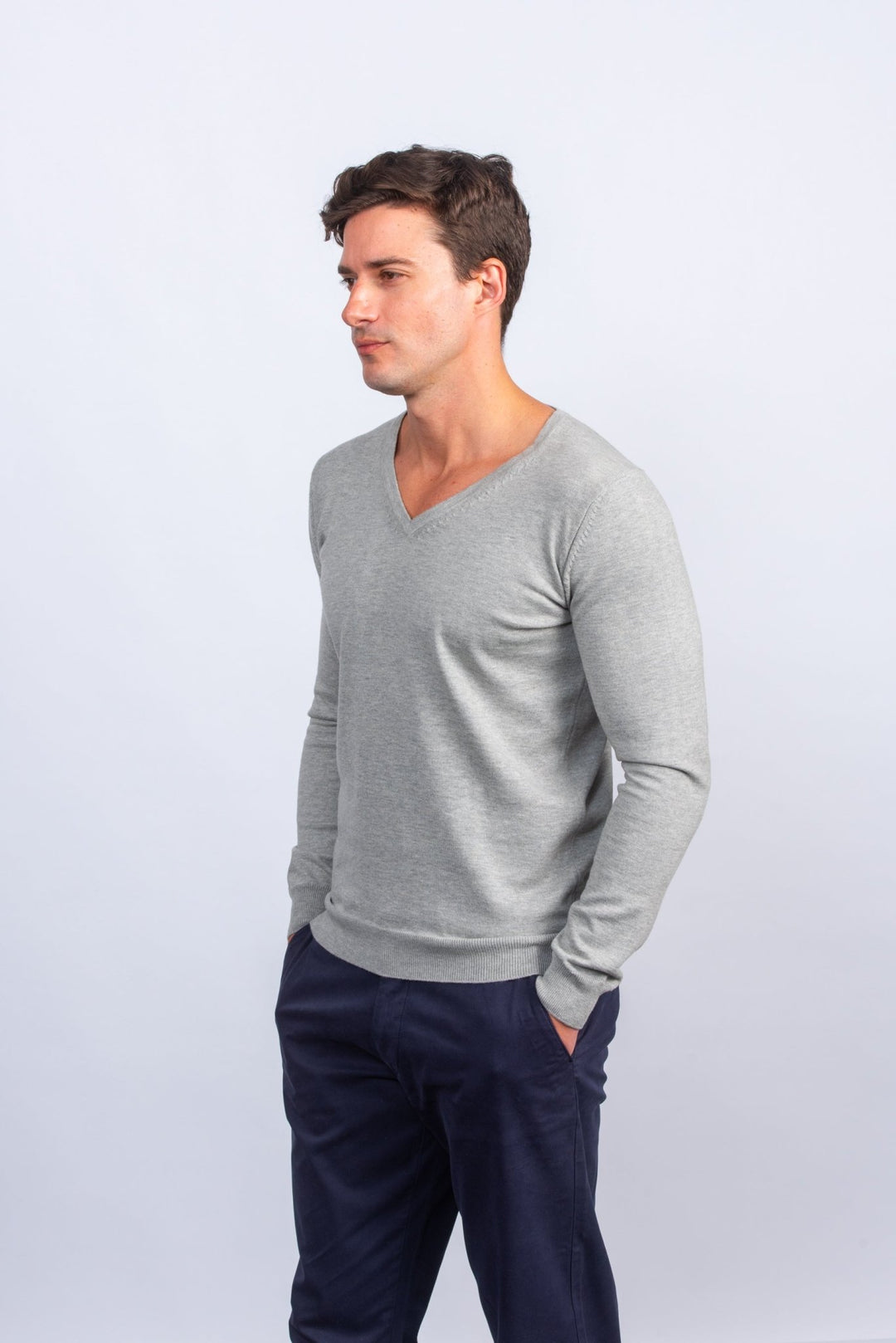 Cotton knitted V - neck Pullover - Roban