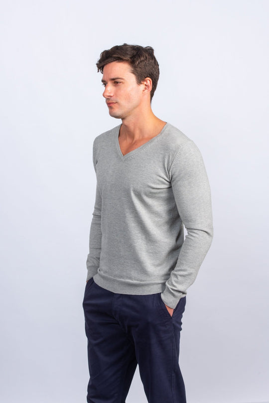 Cotton knitted V - neck Pullover - Roban