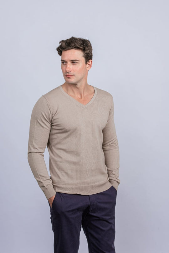Cotton knitted V - neck Pullover - Roban