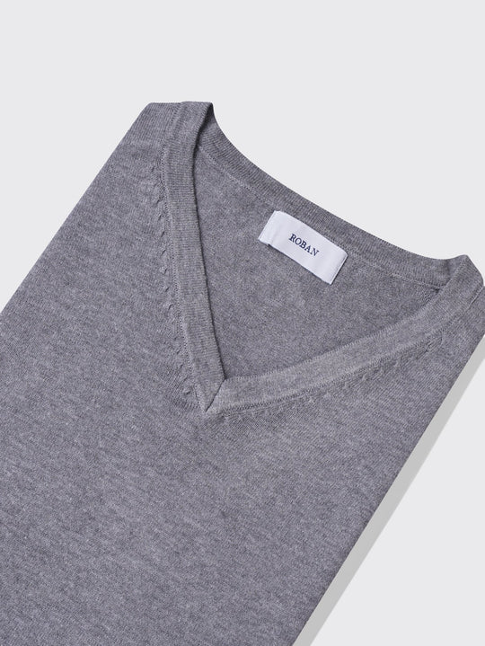 Cotton knitted V - neck Pullover - Roban