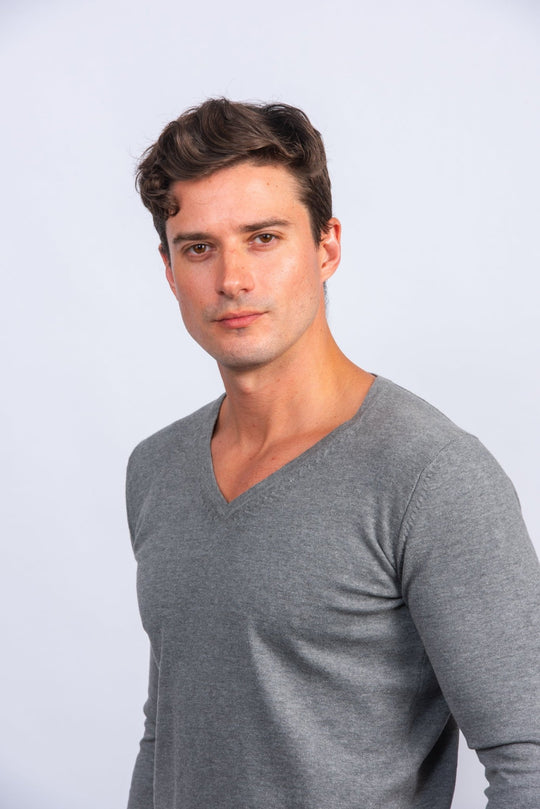 Cotton knitted V - neck Pullover - Roban