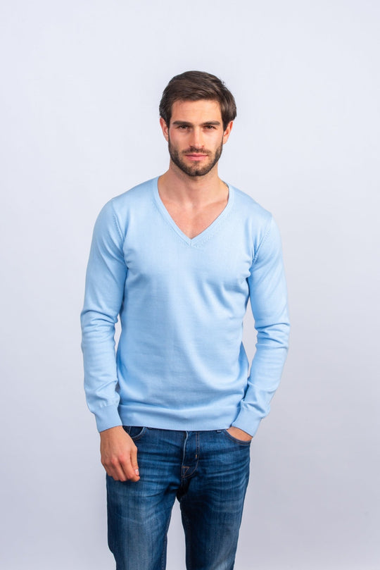 Cotton knitted V - neck Pullover - Roban