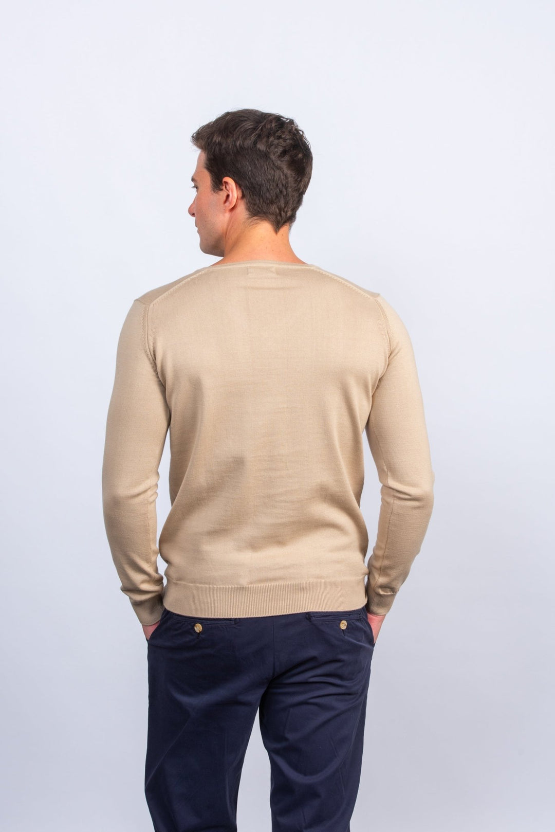 Cotton knitted V - neck Pullover - Roban