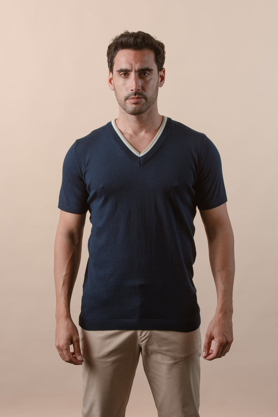 COTTON KNITTED V - NECK T - SHIRT - Roban