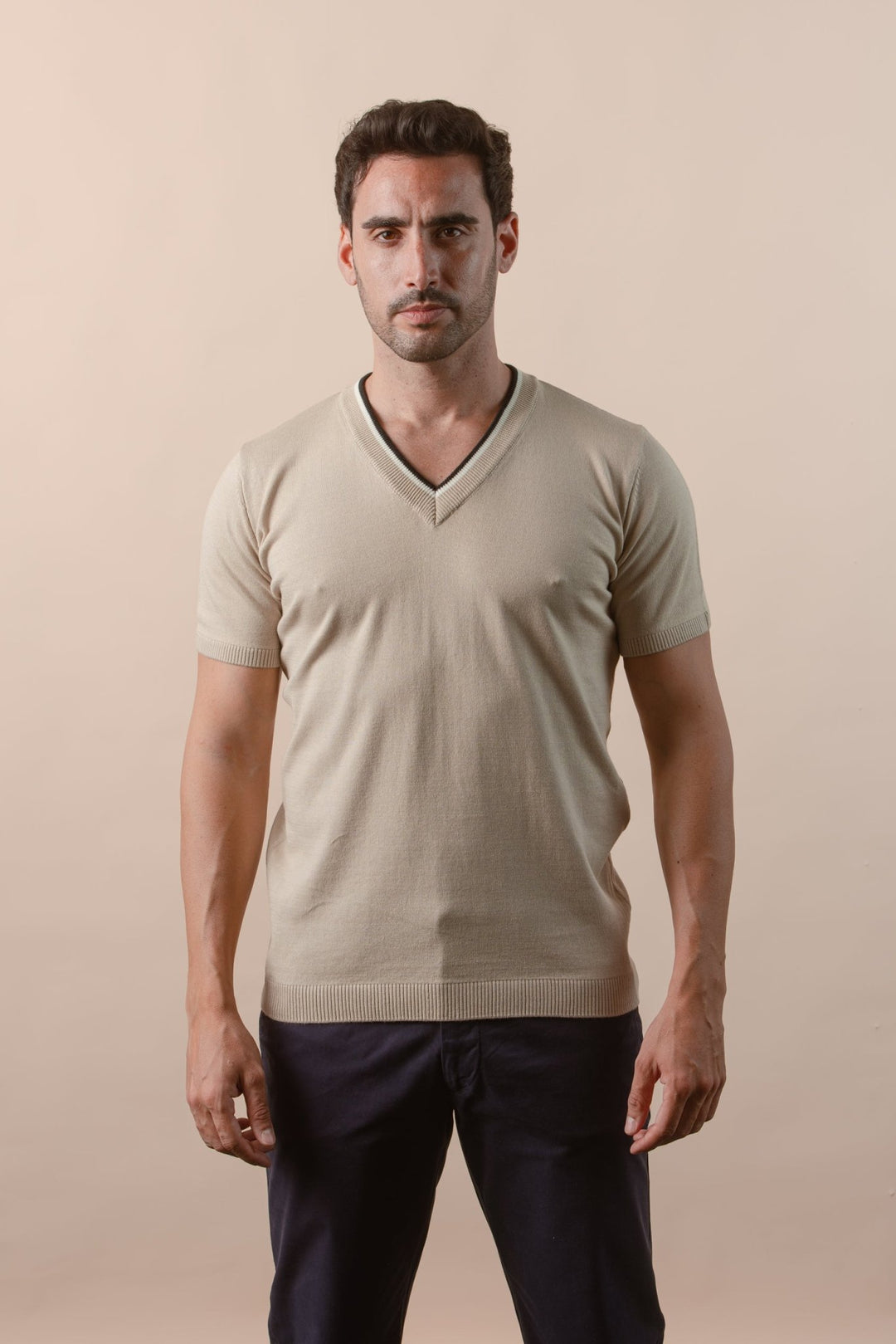COTTON KNITTED V - NECK T - SHIRT - Roban